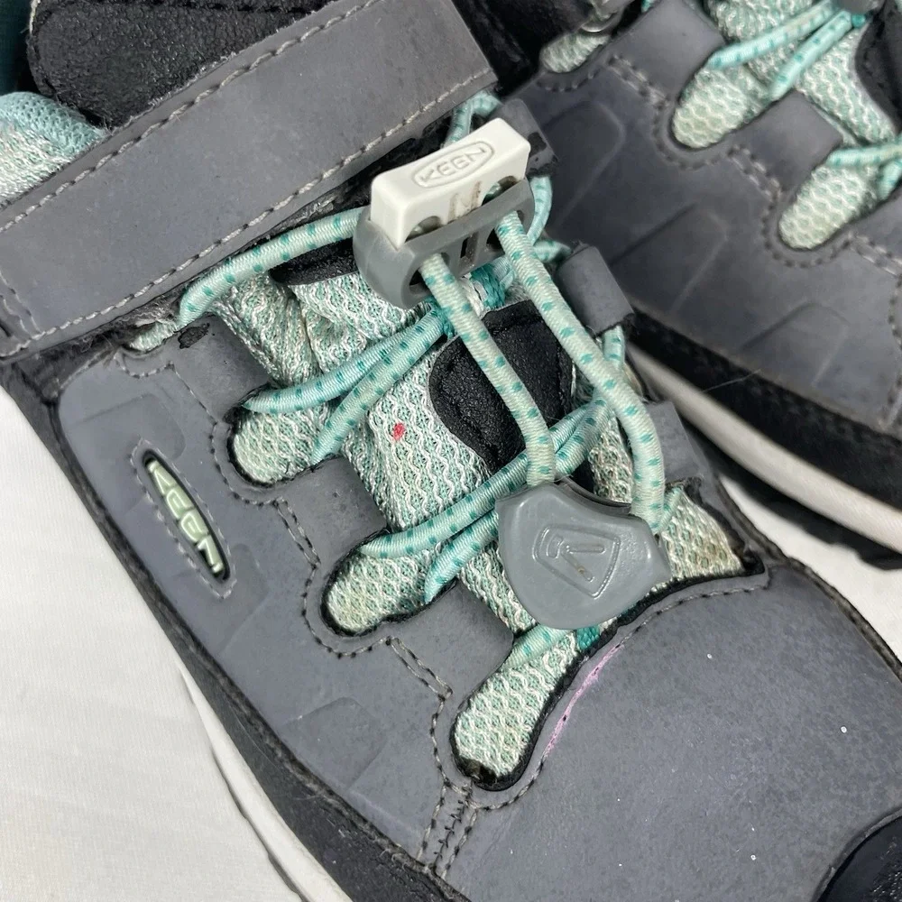 KEEN Targhee Kids 12 Waterproof Hiking Trail Shoes Gray Teal Leather